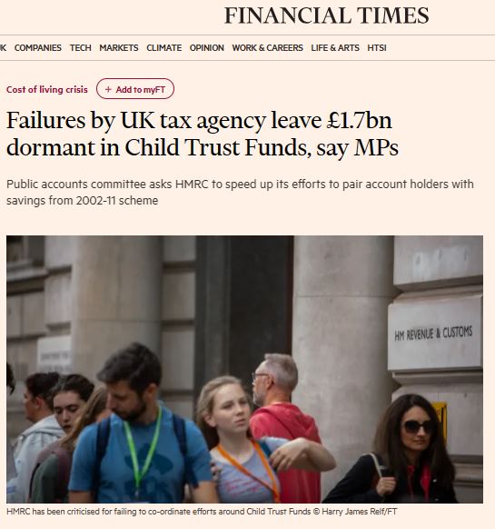 Gordon Brown though it would be clever to bribe taxpayers with their own money by spending £2bn on 'child trust funds.'

He foolishly asked HMRC to implement the scheme. It's 12 years after the scheme ended and it turns out HMRC lost £1.7bn of the money.

Appalling incompetence.