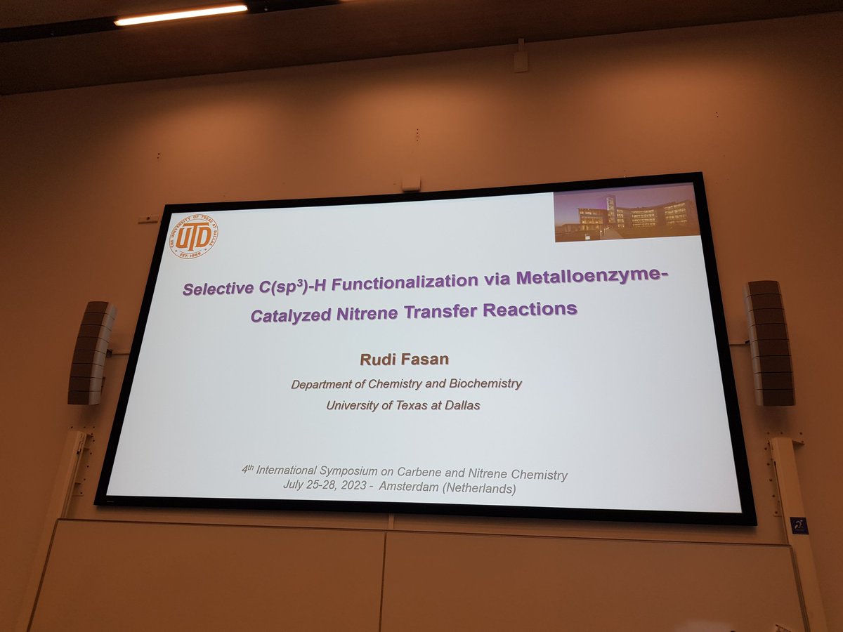 carbene_nitrene's tweet image. The morning session of #ISCNC2023 could not end better than with this splendid presentation of Rudi Fasan, @FasanLab, showing us that (mutated) myoglobins and P450 proteins can be used as excellent carbene and nitrene transfer enzymes in new-to-nature transformations!