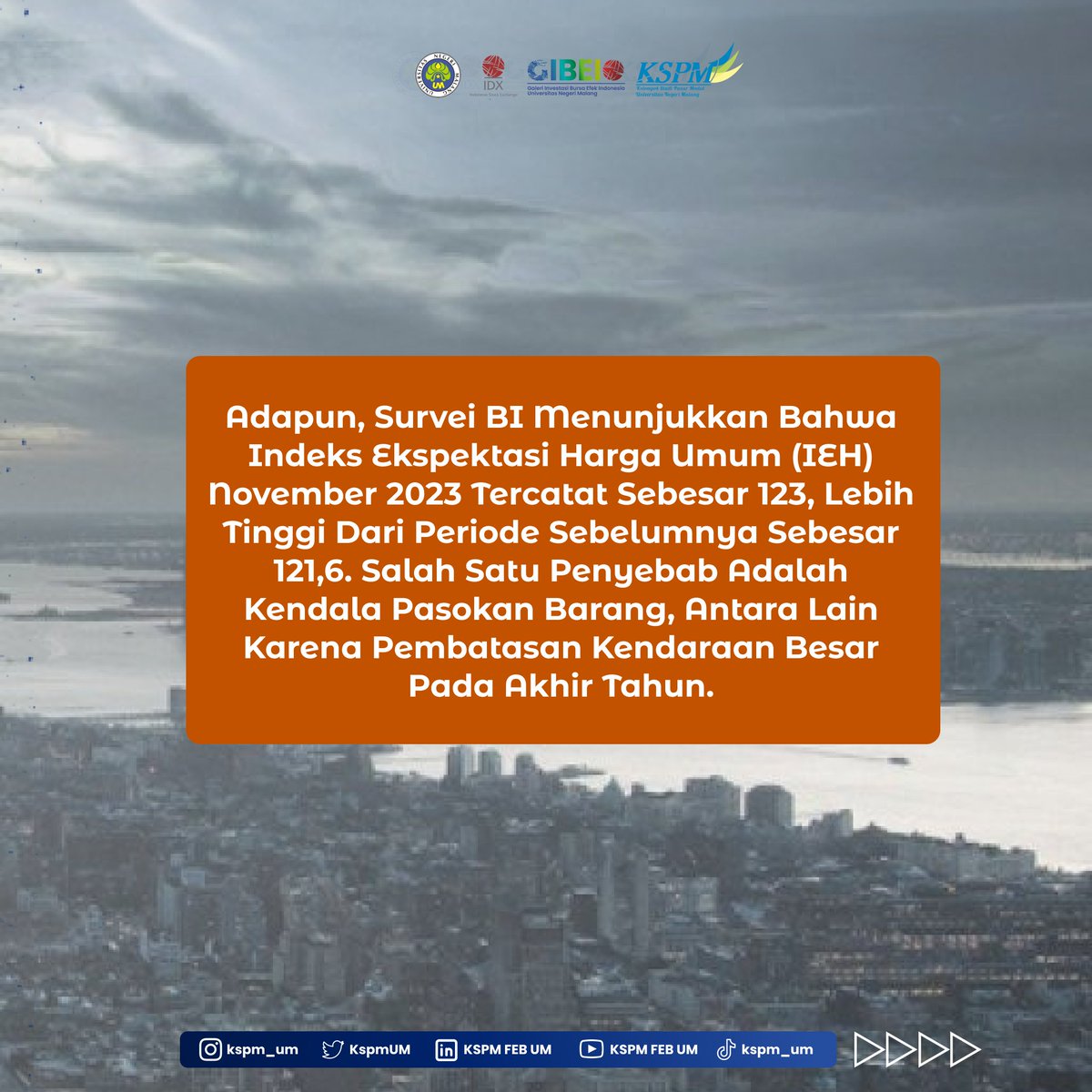"Waspada! Bank Indonesia Ramal Inflasi Naik pada November 2023" merupakan Weekly News KSPM UM minggu ini"🤩