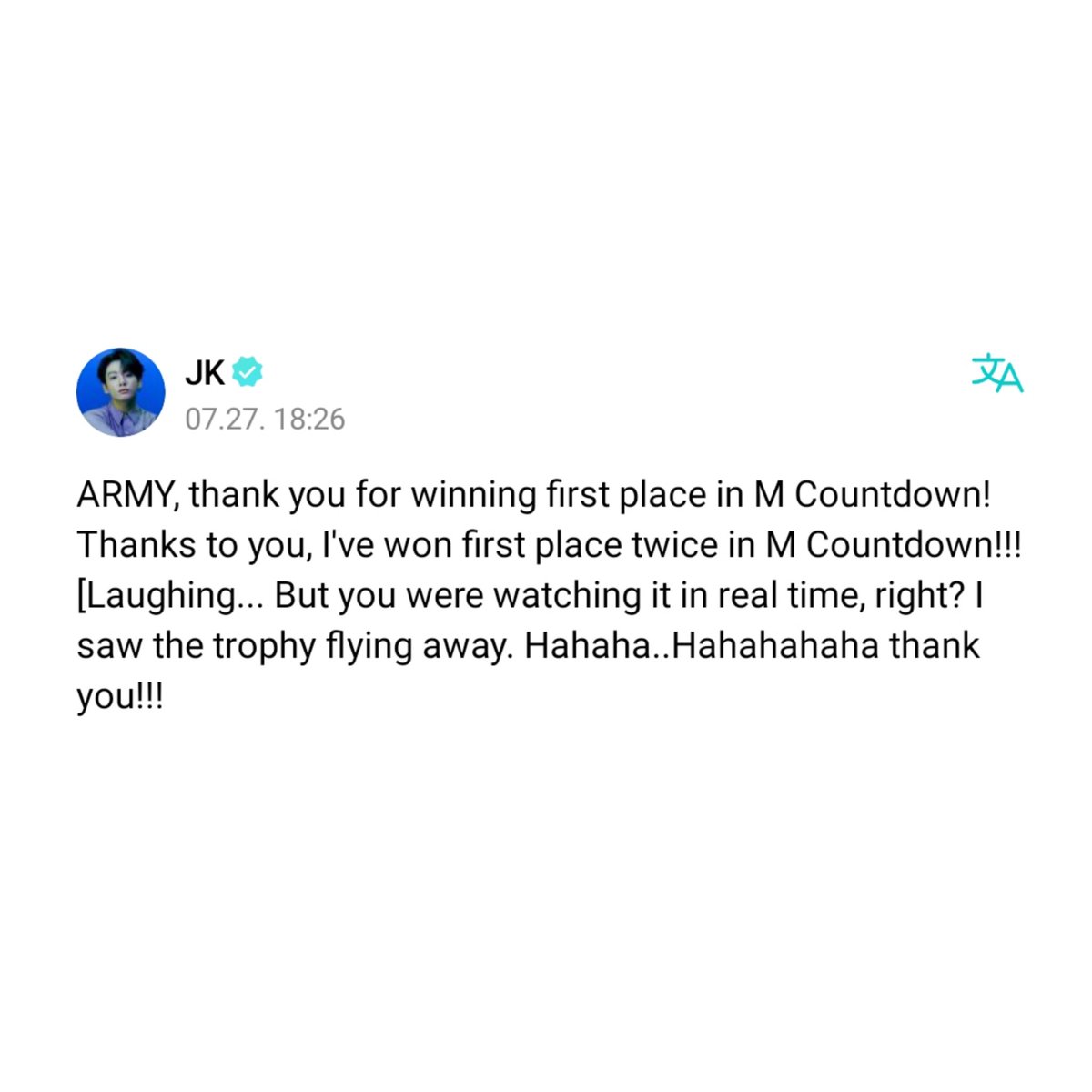 sugatradamus's tweet photo. jungkook said he saw the trophy flying away lmao https://t.co/UvGe5Tlvpd