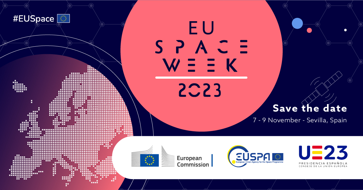 EU4Space's tweet photo. Hola, Sevilla!💃

On 7-9 November we're coming to you for the EU Space Week 2023! The #EUSW will bring together #EUSpace industry stakeholders, key players, innovators and users in a hybrid event full of panels, demos, innovation &amp; more 🚀

More info: https://t.co/u11NAOxvhB https://t.co/DEIgANzCo6