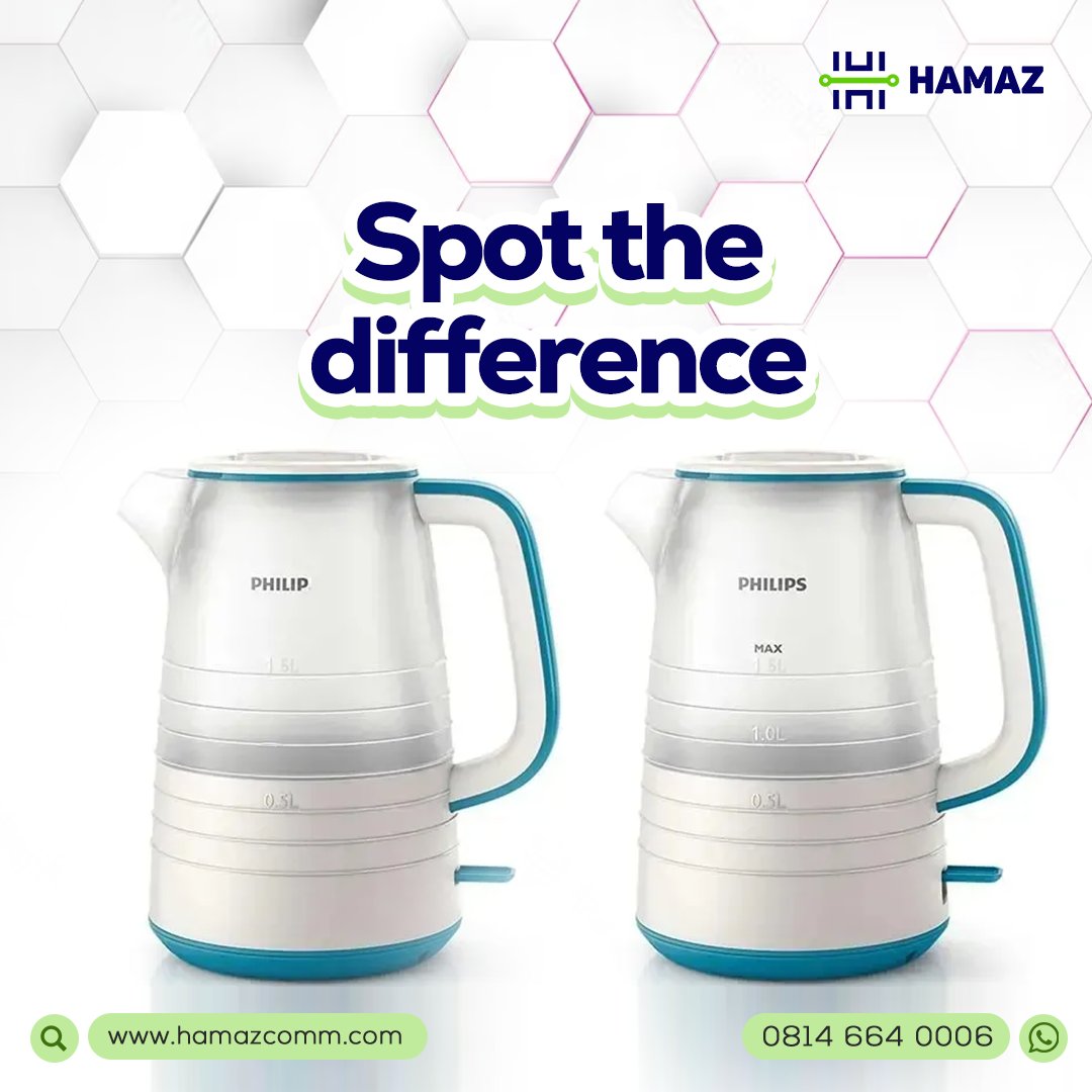 🔍 Spot the Difference Trivia! 🔍 Can you find all the distinctions in these two Phillips electric jugs? 💬 Comment the NUMBER and details below! 🕵️‍♀️ Challenge friends too! 💪

Get the ACTUAL Phillips electric jug in-store now! ☕😊 #SpotTheDifference #Trivia #PhillipsElectricJug