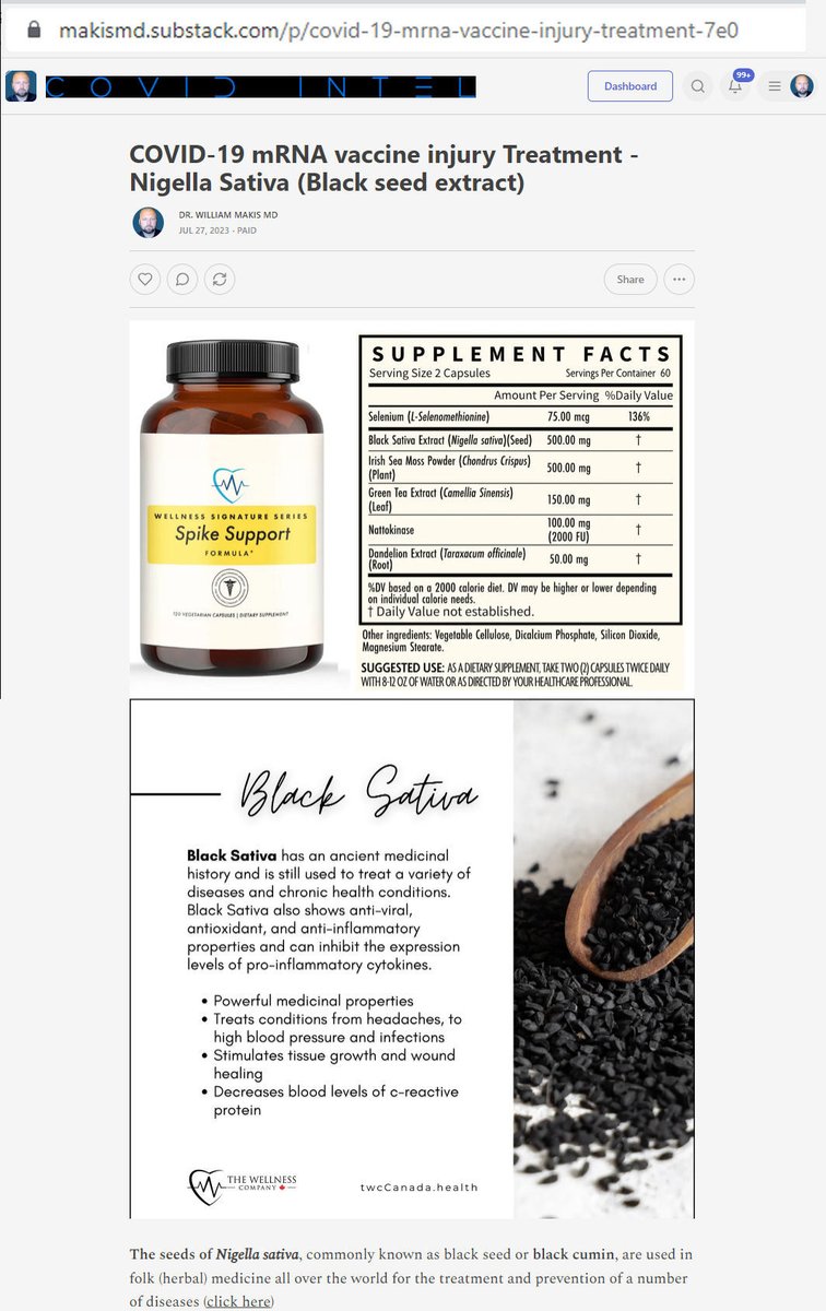 NEW ARTICLE: COVID-19 mRNA Vaccine Injury Treatment - Nigella Sativa (Black seed extract)

- 8 studies confirm it binds spike protein and may prevent tissue damage caused by vaccine spike

- powerful anti-microbial, anti-parasitic  &amp; anti-viral

- anti-inflammatory: used for skin