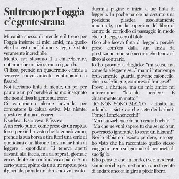 pasqualenusco's tweet photo. La testimonianza di uno dei giovani che viaggiavano sul Roma-Foggia. #AlainElkann https://t.co/jkauVXNl7x