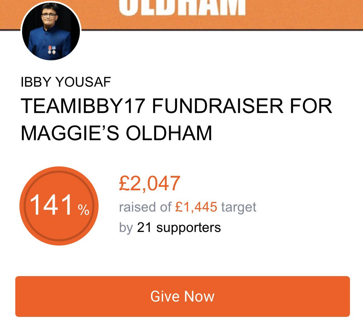 WOW WE DID #TeamIbby17 

I honestly can’t thank everyone enough, who so kindly donated as a Team or individually. Helping to hit our target for <a href="/maggiesoldham/">Maggie's Oldham</a> &amp; so far raising £2047 just overwhelmed.

Please keep donating &amp; can we see if we can hit £2,500. justgiving.com/page/teamibby17