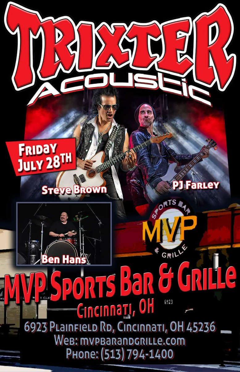 Friday, July 28th Cincinnati, OH!! See you for a rockin’ TRIXTER Acoustic show! With Rick & Ashley and Mojo Rizin’ Acoustisonic!

MVP Sports Bar & Grille
Cincinnati, OH

https://t.co/Rxld16uAUQ https://t.co/2izDz6Hvny