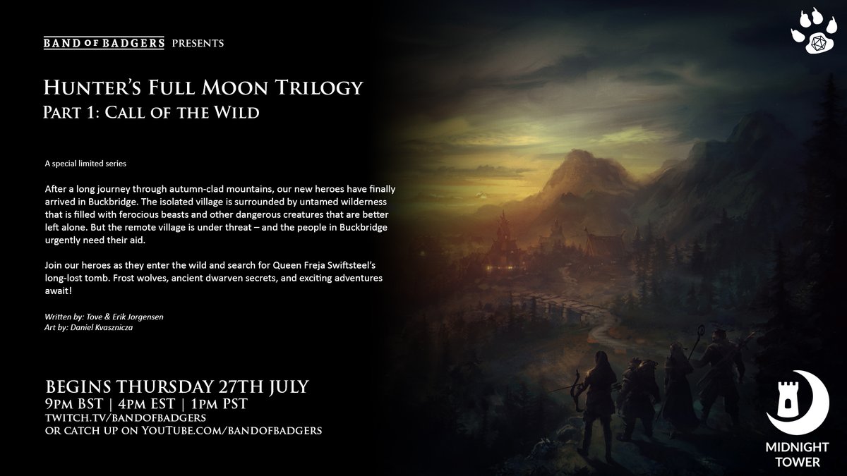 RPGBadgers's tweet photo. We launch a BRAND NEW LIVE CAMPAIGN later today from our friends at @Midnight_Tower a UK based independant publisher, as part of our 'GM CREATOR' series, staring @DianaRes3
https://t.co/kBLFswJx4M
#RPG #ttrpg #dnd5e #TTRPGRising #tabletop #midnighttower https://t.co/AjQjXYrKhA