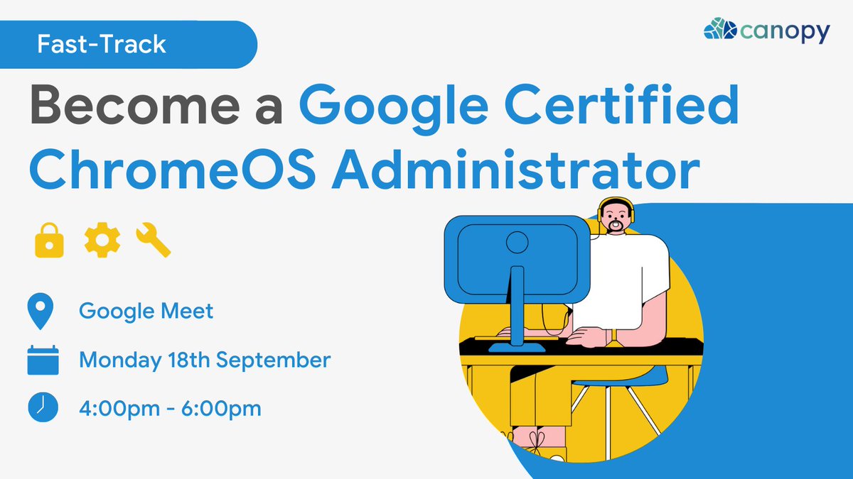 CanopyCIC's tweet photo. Want to get recognised for your expertise in the Google Admin Console by becoming a Professional ChromeOS Administrator?

If you already have a good working knowledge of the Admin Console sign up for our online fast-track session! 🚀

Find out more at https://t.co/4KmdLUVUu5 https://t.co/JA7kbwBjm3
