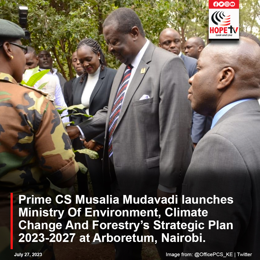 Prime CS Musalia Mudavadi launches Ministry Of Environment, Climate Change And Forestry’s Strategic Plan 2023-2027 at Arboretum, Nairobi.
#HopeNewsWatch