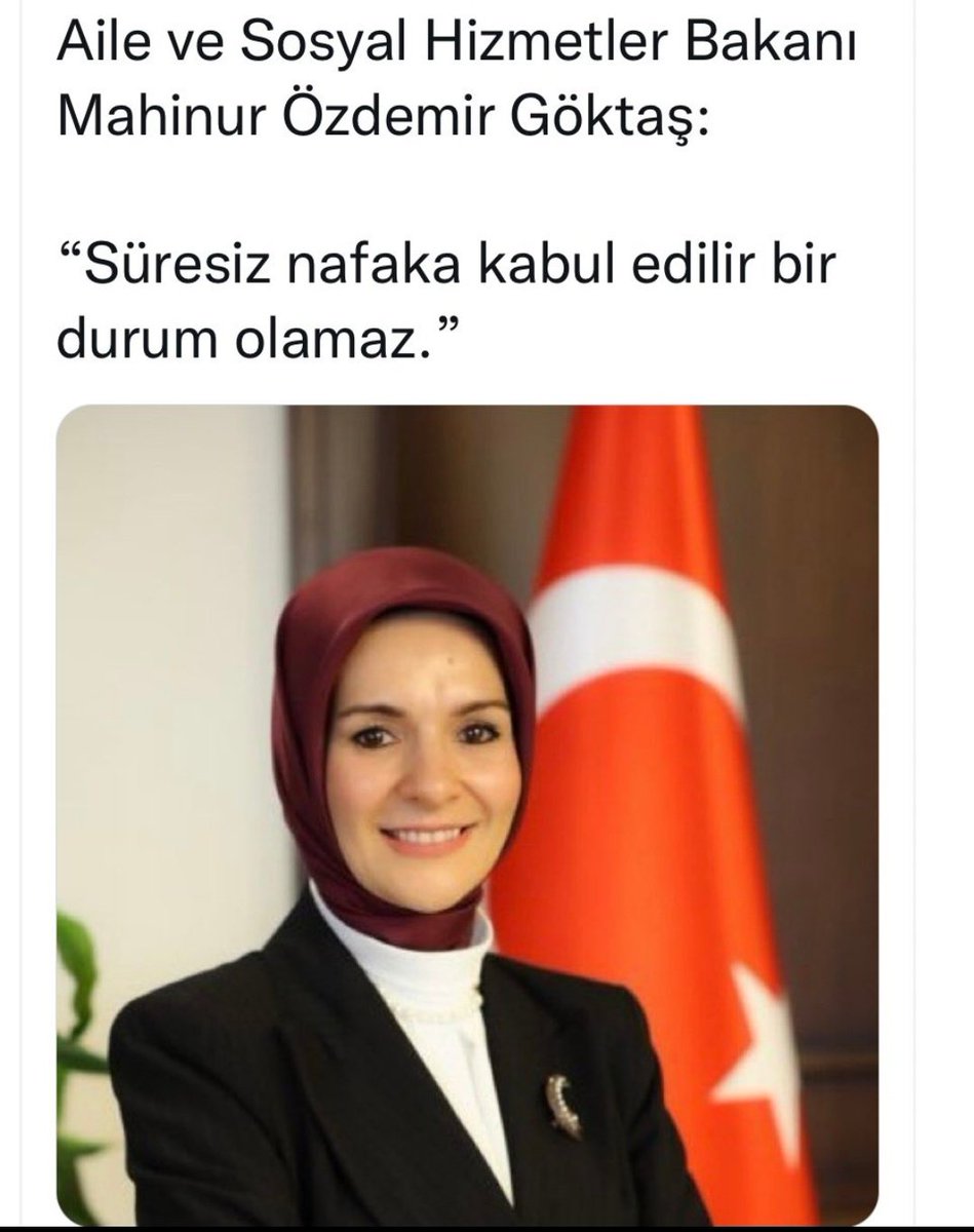 Sayın Bakanımızın süresiz nafaka konusunda ki görüşüne aynen katılıyoruz.Yıllardır hak ve adalete aykırılığını söyledik.Kangrenleşmiş olan bu konunun acilen yasal düzenleme ile hakkaniyetlihale getirilmesi enbüyük beklentidir.<a href="/tcailesosyal/">T.C. Aile ve Sosyal Hizmetler Bakanlığı</a> <a href="/adalet_bakanlik/">T.C. Adalet Bakanlığı</a> #süresiznafakaadildeğil