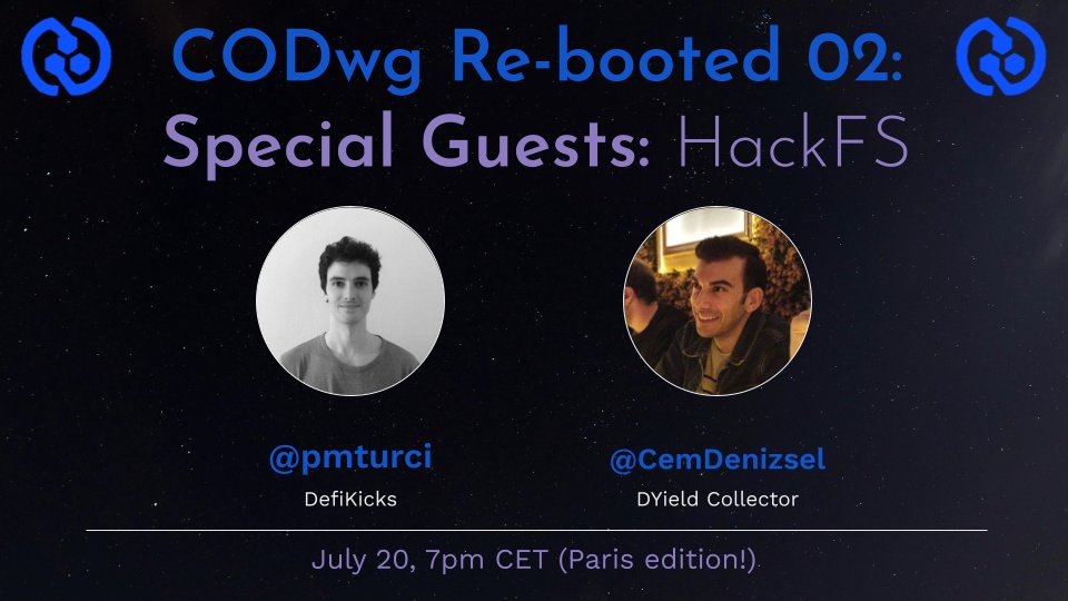codworkinggroup's tweet photo. 🎉CODwg Live Jam Session 2! 

We're chatting to more of the recent HackFS winners for best use of @BacalhauProject /@Lilypad_Tech.

Info:
📅July 27, 7pm CEST (paris)
📺Tune in: https://t.co/RT83GWHpoJ
🎙️Hosts: @DeveloperAlly &amp; @silentspring30 
🧑‍💻 Guests: @CemDenizsel &amp; @pmturci https://t.co/vEj2sCMJa4