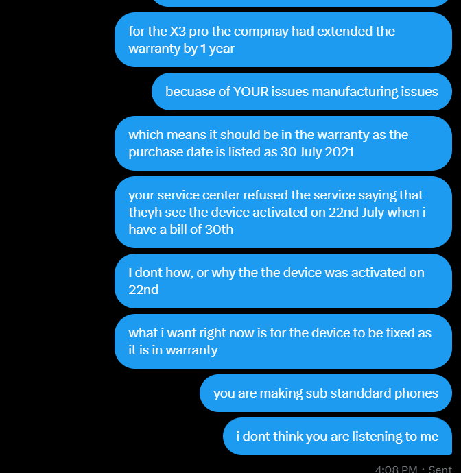 aishwaryaagrl's tweet photo. They ask you to come in DM and then this is the type of support you get in DM #CustomerService  #experience #POCO #donotbuypoco 

The problem with them is no one listens. 

@Himanshu_POCO this is the company and service you are building, pathetic

#pathetic https://t.co/AZX1tlApw2