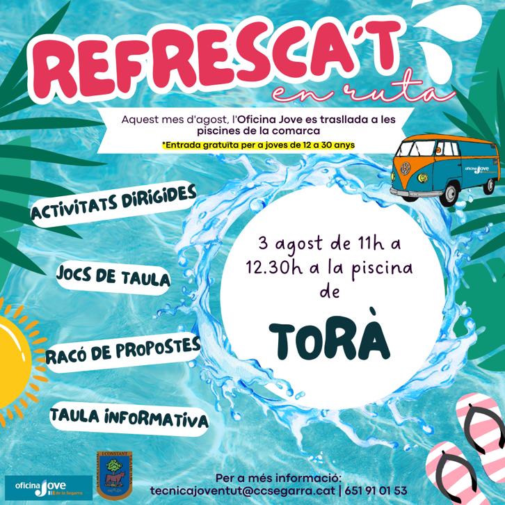 💦Aquest mes d'agost, l'Oficina Jove es trasllada a les piscines de la comarca 🌾

Si si si, ho has llegit bé. Cada dia ens trobaràs a una piscina diferent

A Torà el 3 d'agost👇👇