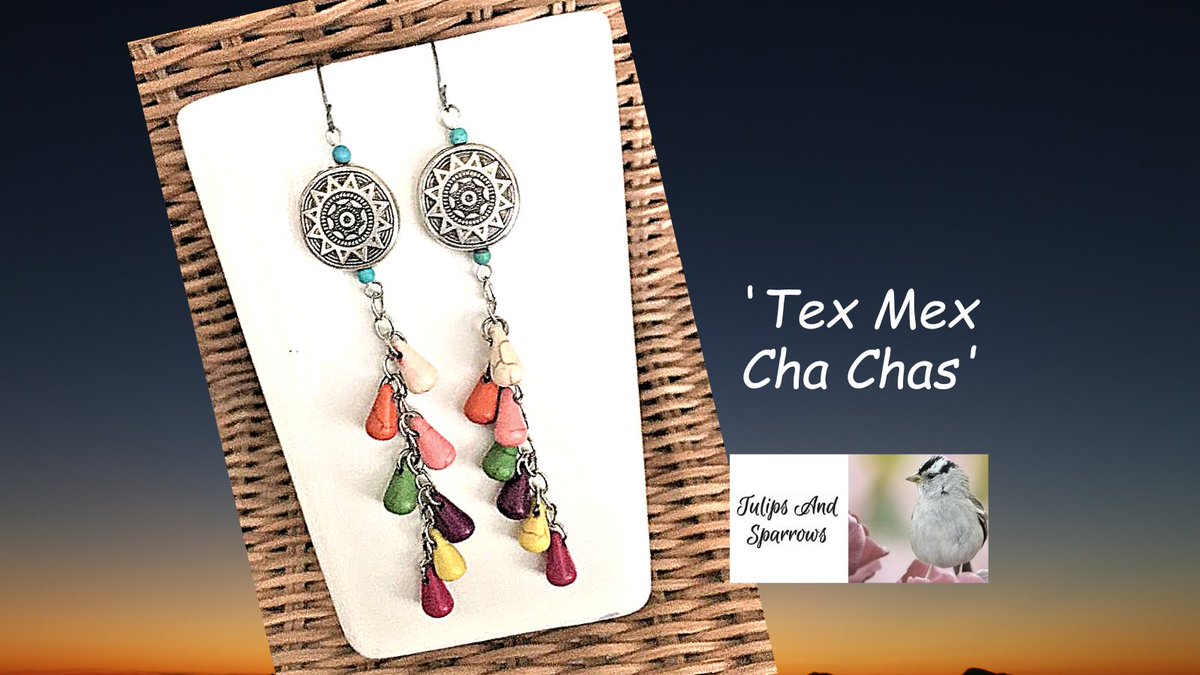 #chachaearrings #southwestjewelry #southwestearrings #colorfuljewelry #colorfulearrings #silverjewelry #silverearrings #aztecinspiredjewelry #teardropearrings tulipsandsparrows.com