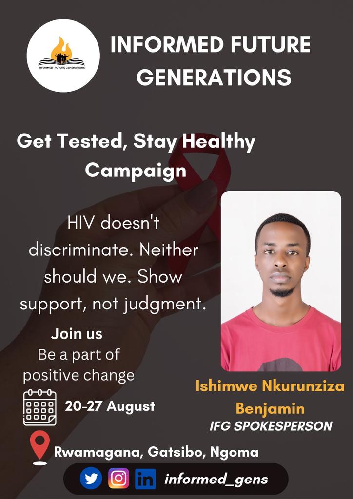 informed_gens's tweet image. #HIV doesn't discriminate, Neither should we. Show support not judgment.
Join us @RBCRwanda @UNAIDSRwanda
@unicef_aids 
#FightHIVStigma
#GetTestedStayHealthy
#SaveFutureGenerations