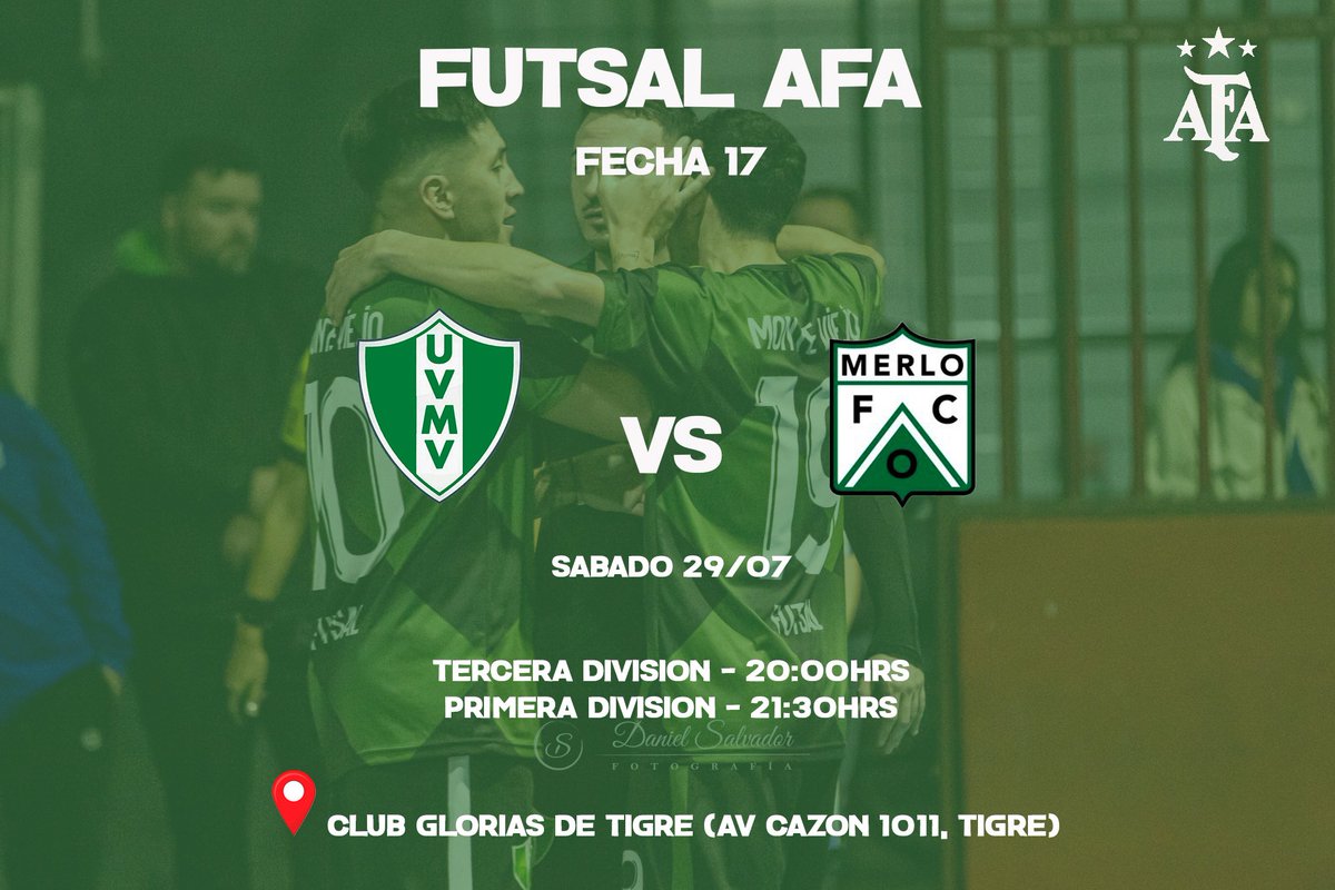 #FutsalAFA ¡Vamos por todo! 

El Verde recibirá a @futsalferrodemerlo por la fecha 17 del torneo anual. Los esperamos para alentar a nuestro primer equipo en un partido clave! 

#VamosQueVamos #UVMV2023