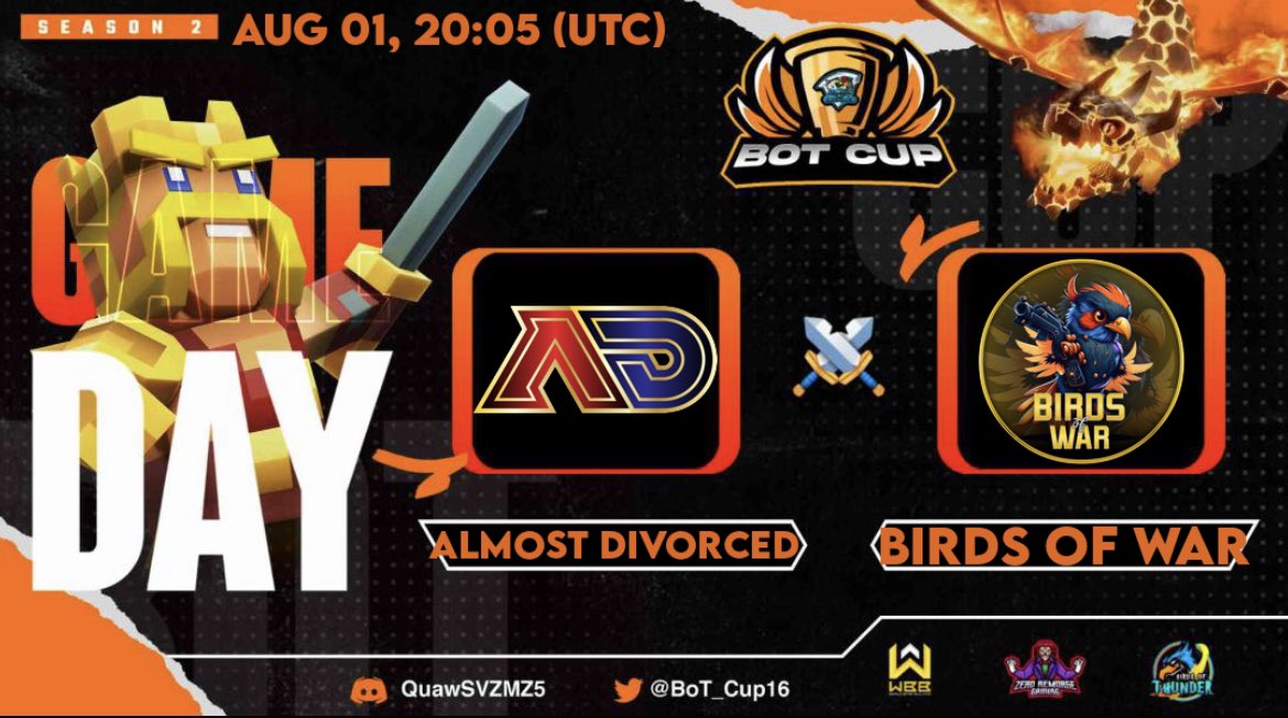 adivorcedcoc's tweet photo. Bot Cup Week 2

⚔️  Almost Divorced vs Birds Of War

⏰ Tuesday August 1 @ 20:00 UTC

Good luck #BirdsOfWar 🤝 

#DivorceReality

@BoT_Cup16 https://t.co/sWzQQnfocq