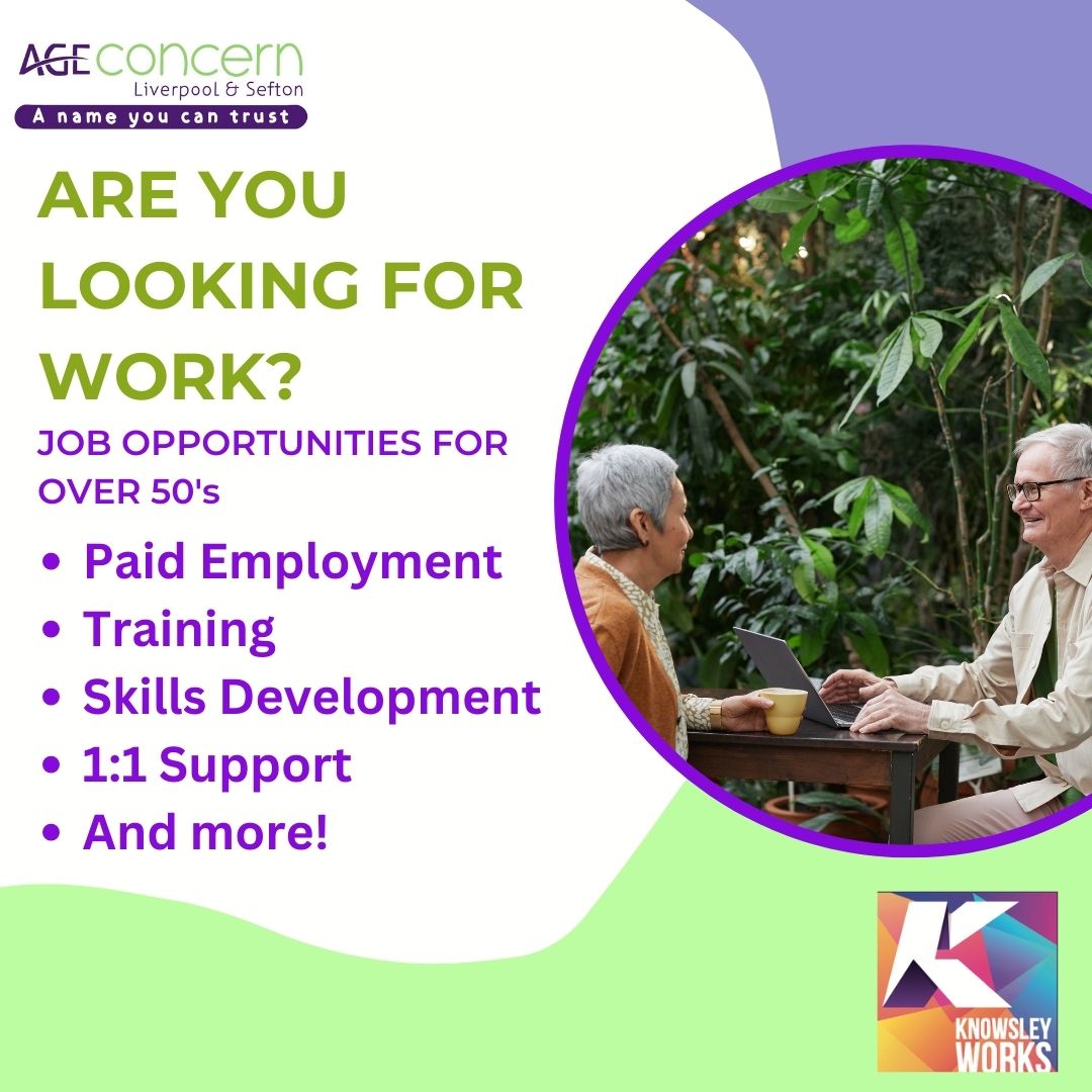 🤝🌟 Exciting News! 🌟🤝 Age Concern Liverpool and Sefton is thrilled to announce our partnership with Knowsley Works! #jobopportunities #over50s #liverpooljobs