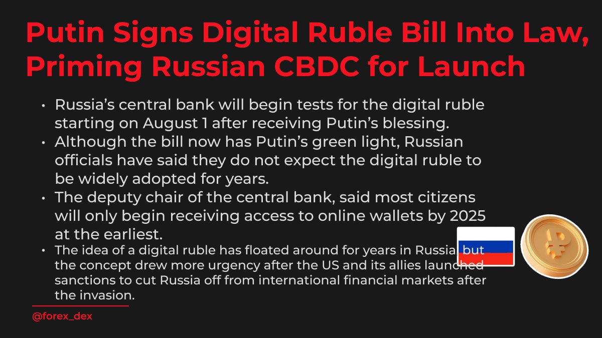 Putin Signs Digital Ruble Bill Into Law!  

forexdex.me 

#forexdex #forex #trading #yuan #usdc #tether #Bitcoin #forextrading #stablecoin #eurostable #dollar #CBDC #blockchain #russia #digitalruble #ruble #Putin #centralbank