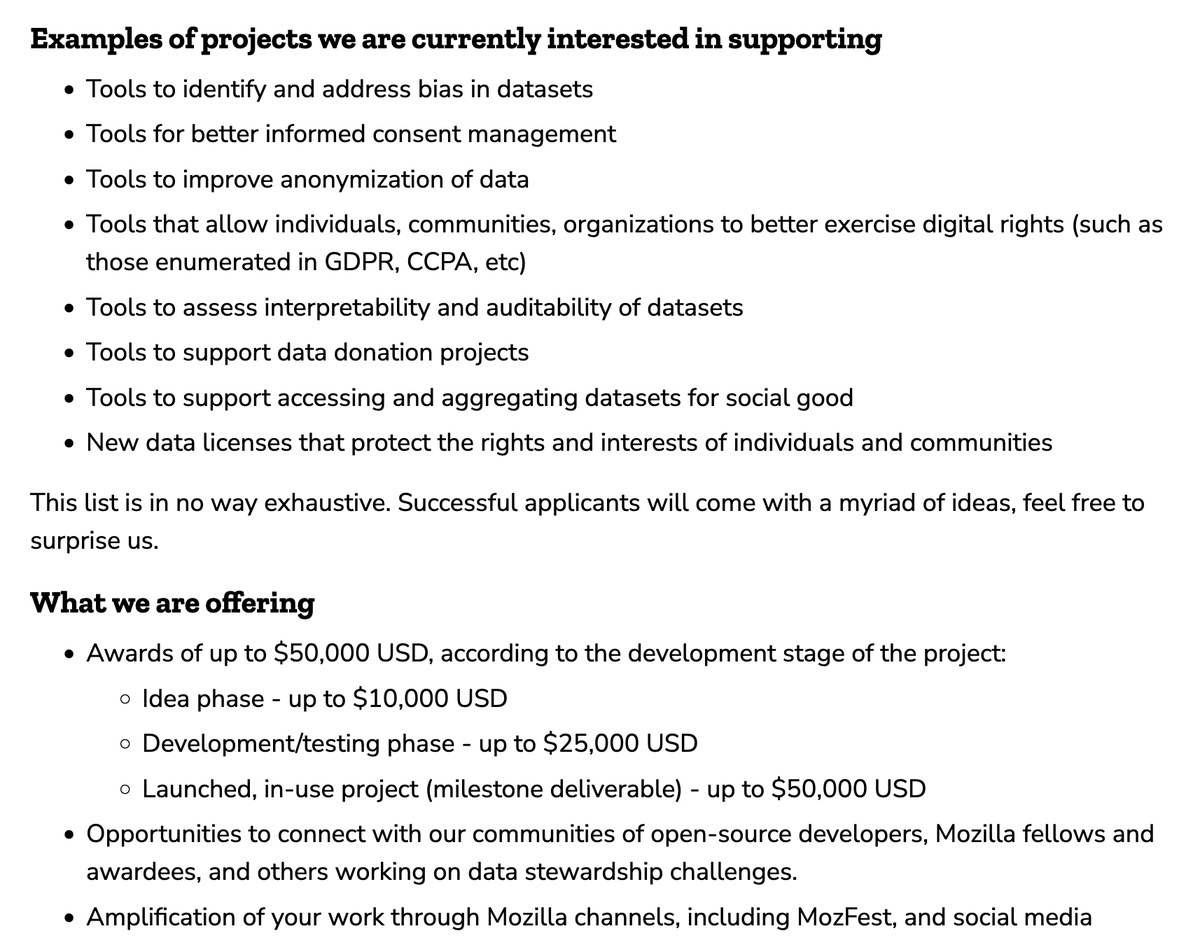 Mozilla's DFL Infrastructure Fund is open! Apply here foundation.mozilla.org/en/data-future… 
-It will provide grants of up to $50,000 each
-Deadline for submission of a Letter of Intent, August 31
-Sign up here for mozilla.zoom.us/meeting/regist… Public Info Session on August 10