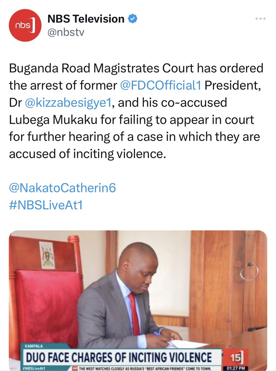 kizzabesigye1's tweet photo. Just learnt of the Court hearing this morning! I’ve never run away from the uncountable TRUMPED-UP charges.

I am available for arrest, as ordered. https://t.co/1WmkhSg1DX