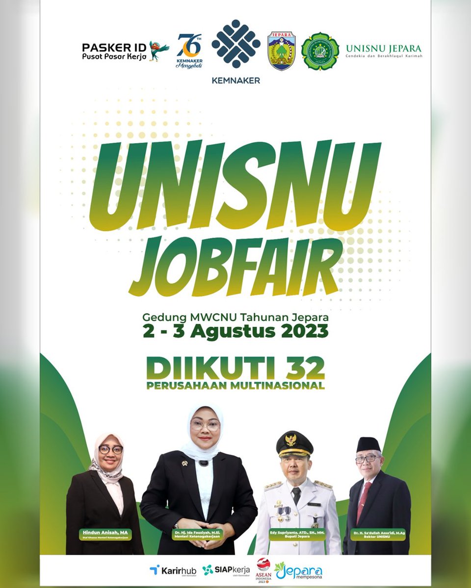 Hai Jobers!
BEJO (Berita Job Fair) kali ini datang dari Kota Jepara. Datang yuk ke UNISNU Job Fair pada 2-3 Agustus 2023 di Gedung MWCNU Tahunan Jepara.

Job Fair ini akan diikuti oleh 32 Perusahaan Multinasional loh! 
Tunggu apalagi, buruan mendaftar ya dan semoga beruntung!