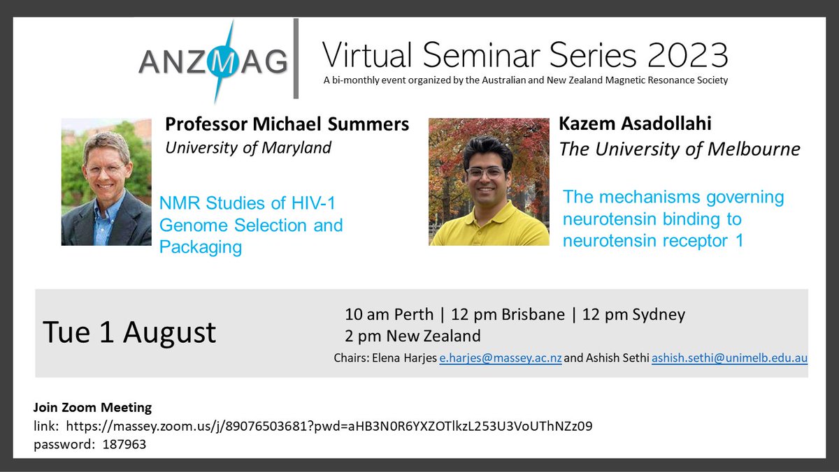 Honoured and excited to be given the opportunity to present part of my PhD work in the upcoming <a href="/ANZMAG/">ANZMAG</a> webinar series. 
I will show how #NMR and rapid kinetic experiments can be combined to interrogate the binding mechanisms of linear peptides to #GPCRs.
link👇