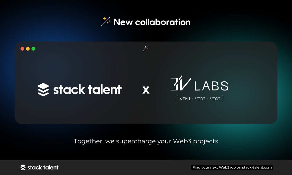 StackTalent's tweet photo. 🎉 Stack Talent & @3vLabs join forces!
Supercharge your Web3 endeavors with the industry's top freelancers!
Introducing a powerhouse collaboration that combines our mutual expertise in product, business, marketing, and growth with our large Web3 talent network.
🚀 Get ready for accelerated long-term growth and success!
