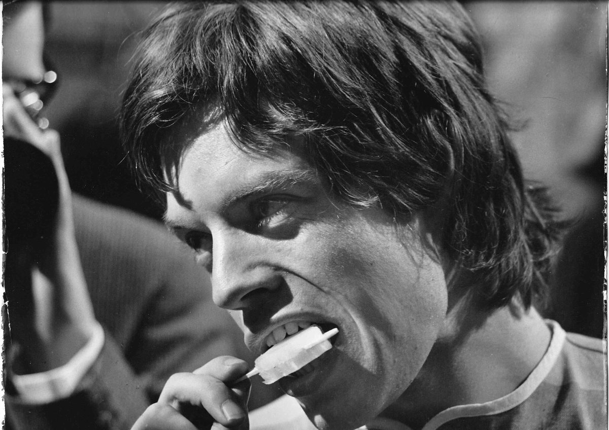 BadenH's tweet photo. @MickJagger One from my Dezo Hoffman collection Mick getting through the brain freeze Happy Belated Birthday @MickJagger https://t.co/poOjQyf3W7