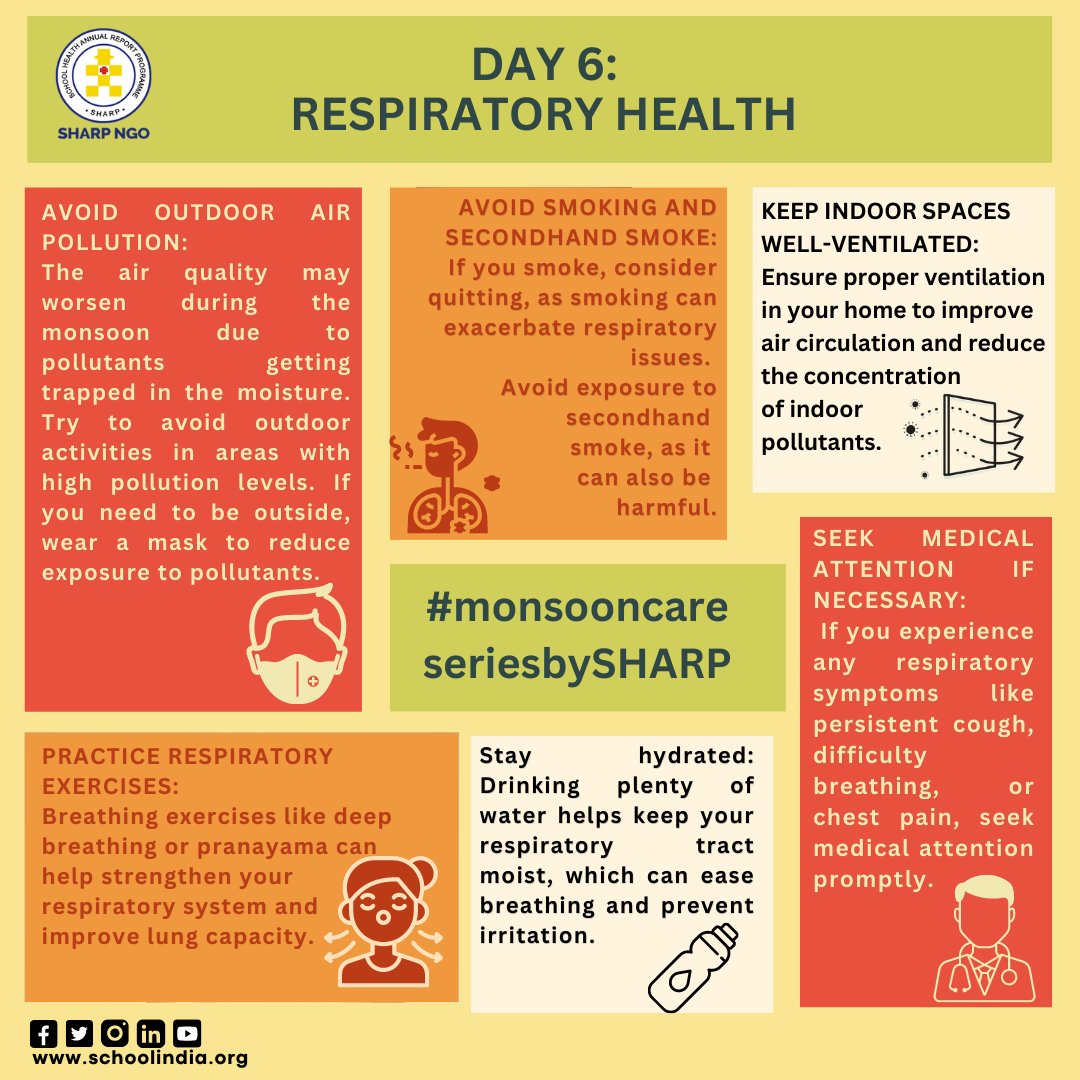 sharpngo's tweet photo. Embrace the Monsoon Season with Safety & Precautions! 🌧️
#monsooncareseriesbySHARP
Day 6 focuses on Respiratory Health to help you stay safe and healthy during the rainy season.
@MoHFW_INDIA
@Indiametdept
@ndmaindia @aiims_newdelhi
#respiratoryhealth #sharpngo #monsoon https://t.co/oQSTGndX7s