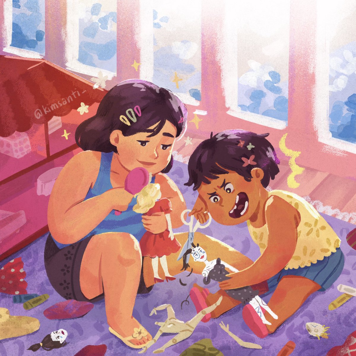 kimsanti_'s tweet photo. I feel like between sisters there's always one that took the best care of their Barbies and the one that made all their Barbies the weird Barbie. (Obviously I'm the one who made the weird Barbies) ✨

#artPH #barbie #illustration https://t.co/nfUoYY902e
