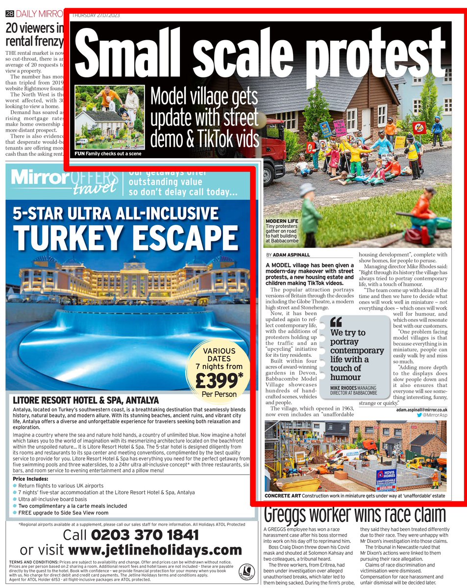 One in the Daily Mirror today from the Babbacombe Model Village.

@SWNS 

#devon #modelvillage #exploredevon #model #newspaper