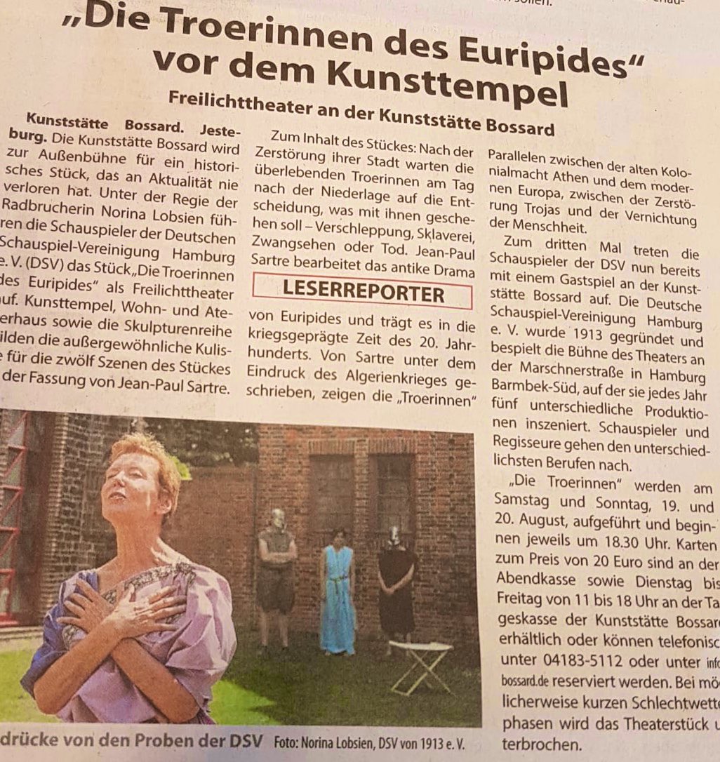 Na bitte! Schlagzeile  im Nordheider Wochenblatt 😊
Am 19. u 20. August spielen  wir noch einmal. 
Der Link zum Trailer: m.youtube.com/watch?v=dTp7KV…