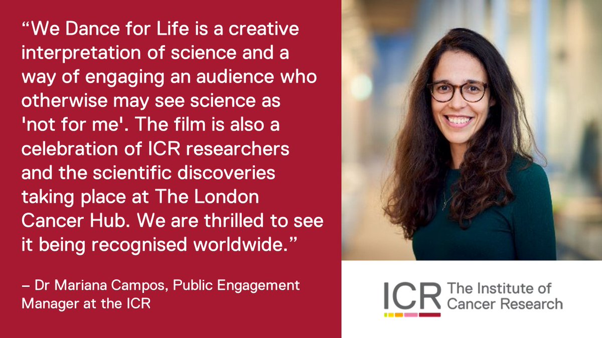 Award-winning film 'We Dance for Life' showcases creative interpretations of scientific concepts💃🧬featuring ICR scientists from Sutton and local communities @SuttonCouncil. Dr Mariana Campos @MCampos_ICR , our Public Engagement Manager, shares more: icr.ac.uk/news-archive/w…