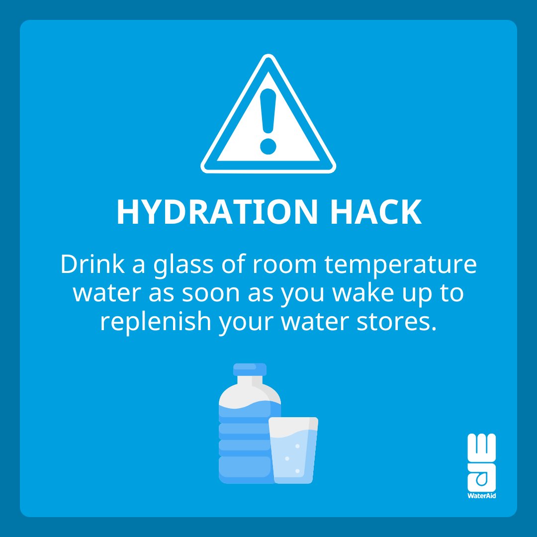 WaterAidUK's tweet photo. ⚠️ HYDRATION HACK ⚠️

Drink a glass of room temperature water as soon as you wake up to replenish your water stores.

It also helps to stimulate the digestive system and encourages gut movement.

#Water #Hydration #ThirstyThursday #HydrationHack https://t.co/pl7BqNBlSO