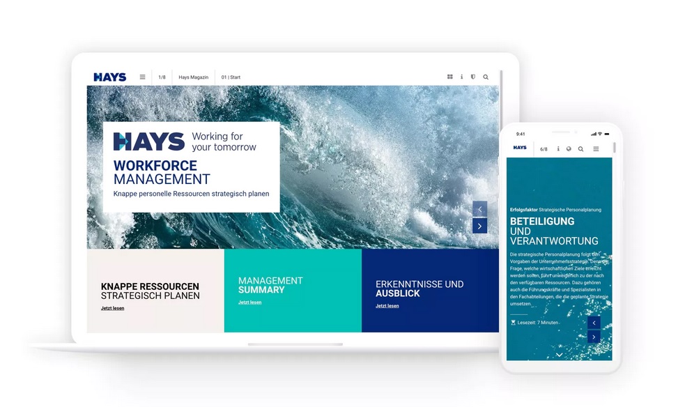 webmag_io's tweet image. HR-Reports zu interaktiven, responsiven Online-Broschüren transformieren? 🤔 Auch das geht mit #Webmag. Personaldienstleister @HaysWorldwide macht's vor. 💡 “Workforce Management” heisst die Arbeitsmarktstudie, die im DACH-Raum veröffentlicht wurde. 👉 webmag.io/ressourcen/use…