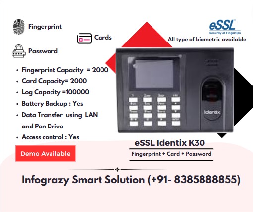 infograzy's tweet photo. Introducing eSSL Identix K30 - the ultimate security solution! Fingerprint, card, and password access with a capacity for 2000 fingerprints and cards. Store up to 100,000 logs with battery backup, LAN, and Pen Drive data transfer. Enjoy enhanced access control. Get yours now! https://t.co/KhGfIorfcB