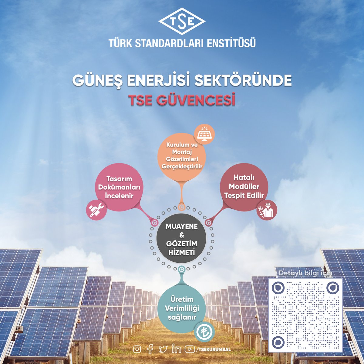 TSEKurumsal's tweet photo. 📝Temiz, sürdürülebilir ve yenilenebilir enerji kaynaklarından Güneş Enerjisi Santrallerinin tasarım kontrolleri, kurulum ve montaj gözetimleri, periyodik Gözetim ve Muayene hizmetleri sağlayarak uygunluk raporu düzenliyoruz.

☀️Bu sayede karşılaşılabilecek teknik sorunların önüne geçiyoruz.