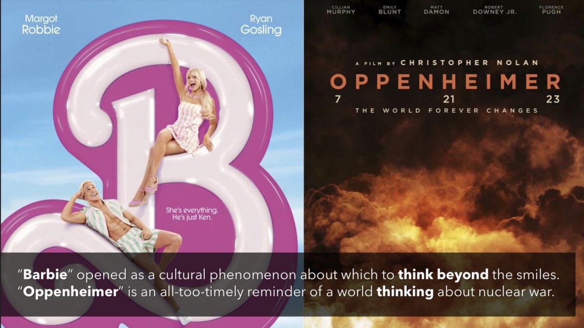 JohnRDallasJr's tweet photo. “You’re a brave man,” said the woman to my right.
#BarbieTheMovie starts with uncomfortable scenes of “shattered thinking.”
Sugar flavors the rest of the film’s cleverly formulated medicine.
#Barbie is a #ThinkThing more than a plaything.
#BarbieMovie tests our metacognition. https://t.co/CQW8FLx2zB