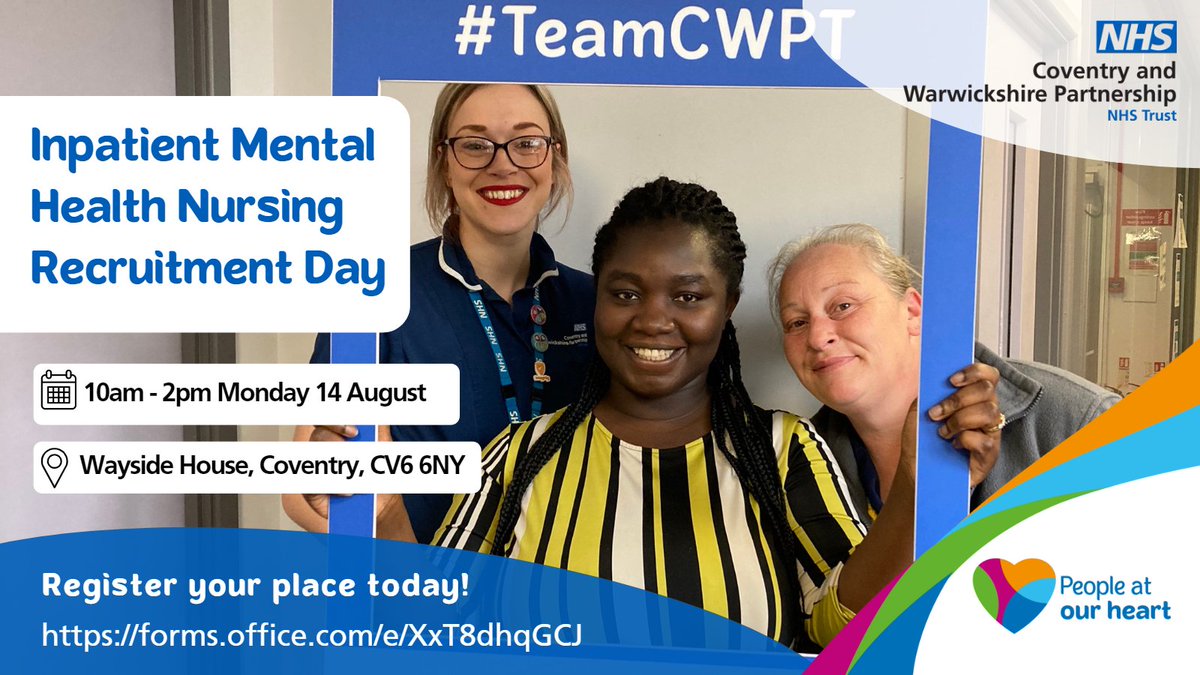 Are you a nurse who is: -newly qualified? -returning to practice following a break or retirement? -looking for the next step in your career? We have an opportunity for you. Come along to our recruitment day on 14 August. Register: forms.office.com/e/XxT8dhqGCJ @covcampus @MyBCU