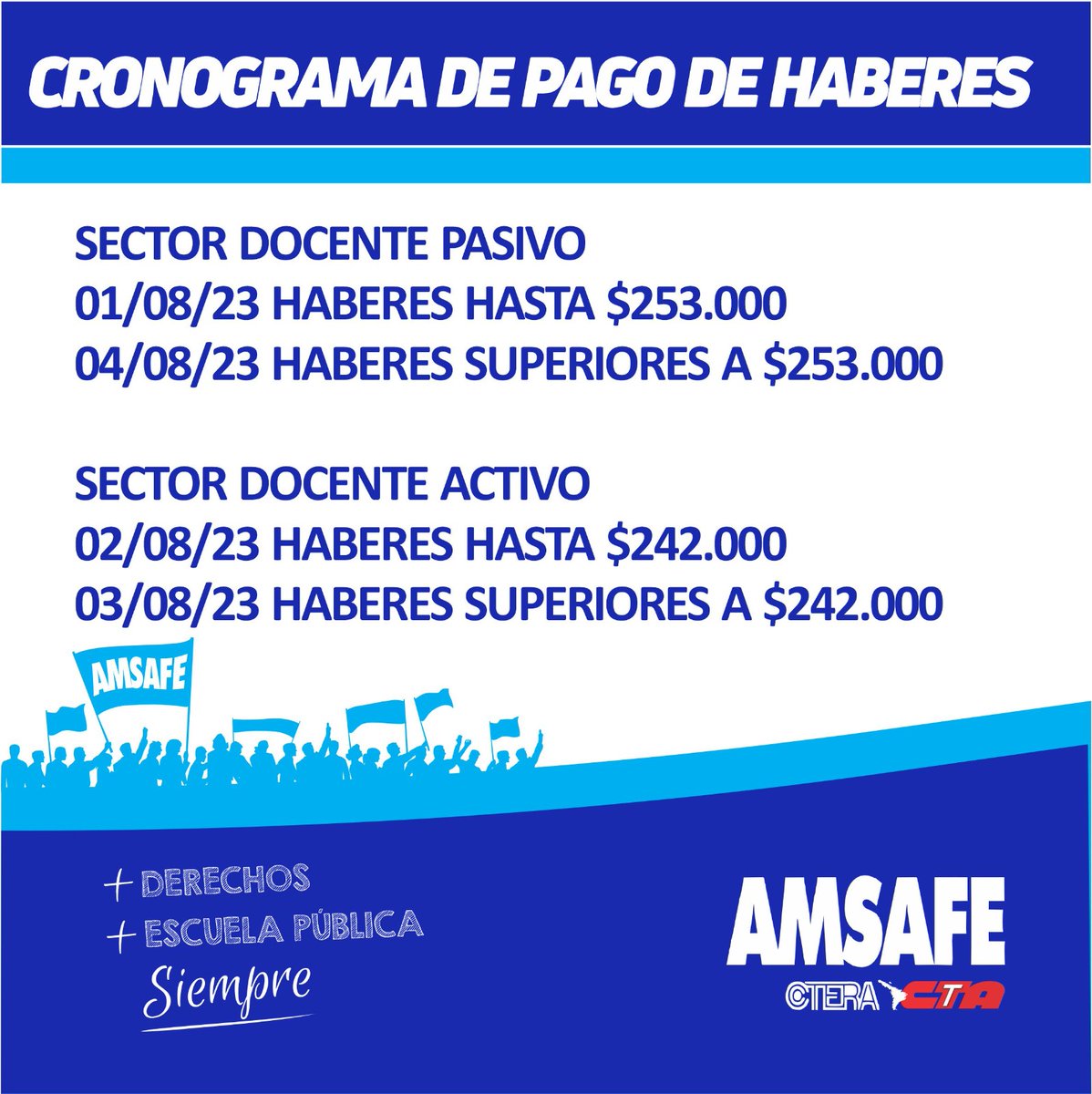 AMSAFEProvincia's tweet photo. #CronogramaDePago https://t.co/ofSaUTVx3G