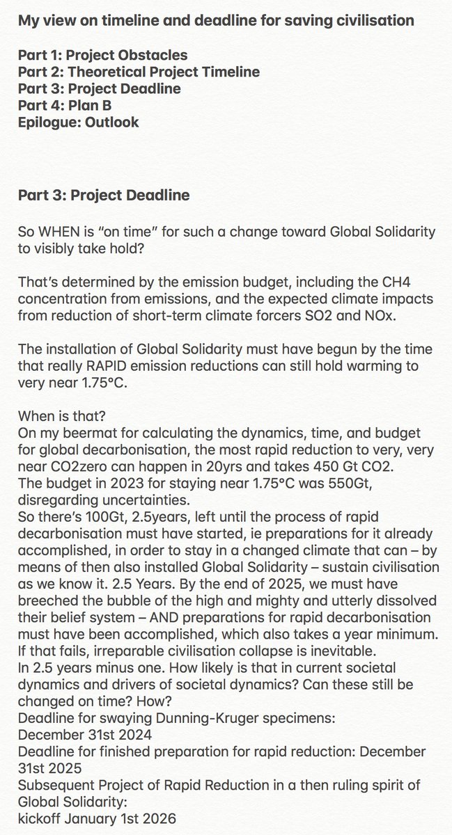 treering2k's tweet photo. Short, I hope succinct summary how I see societal dynamics unfold theoretically for keeping civilisation afloat; which obstacles to this project I see, and which deadlines must be kept. I end with considerations regarding an ethical Plan B, and an outlook what to do. 🧵or read 🖼️ https://t.co/oZO7OJvflZ