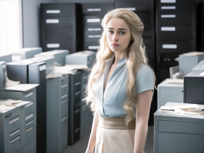 Imágenes generadas por IA de personajes de Juego de Tronos reimaginados en The Office.

Imágenes generadas con Midjourney:

1. Daenerys Targaryen