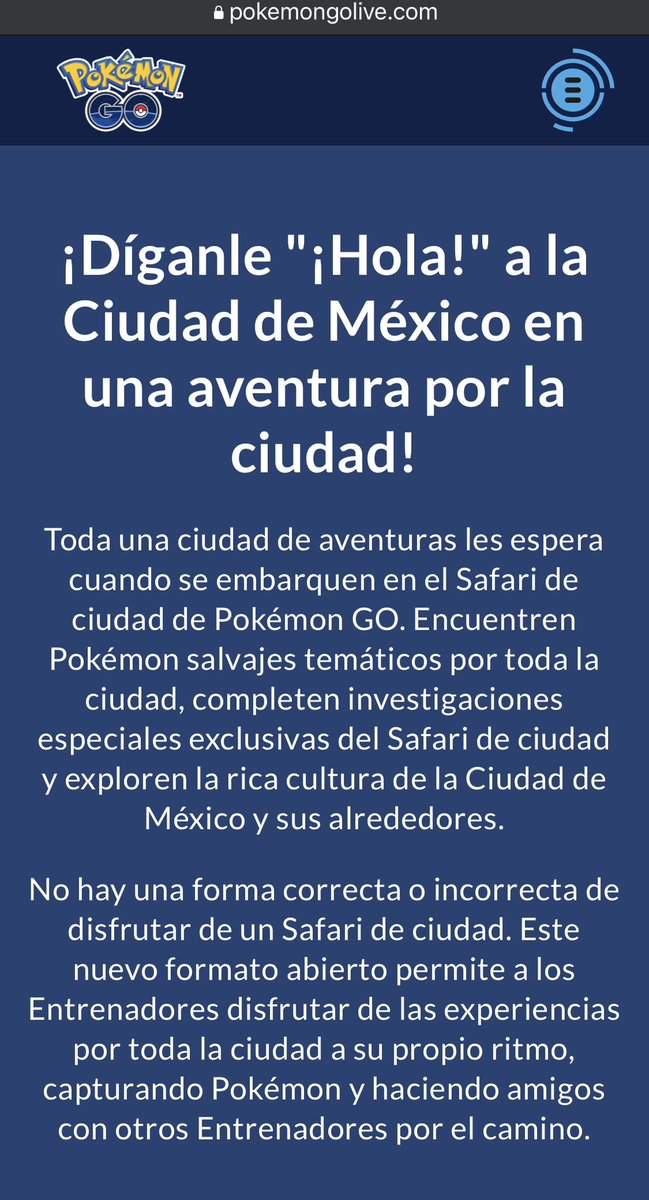 Lo prometido es deuda, hoy anunciamos un evento en vivo para la Ciudad de México: #PokemonGOCitySafari, un nuevo formato de evento que no está limitado a un parque sino que toda la ciudad podrá disfrutar. A las 10:30 tendremos una conferencia de prensa en el Instagram de