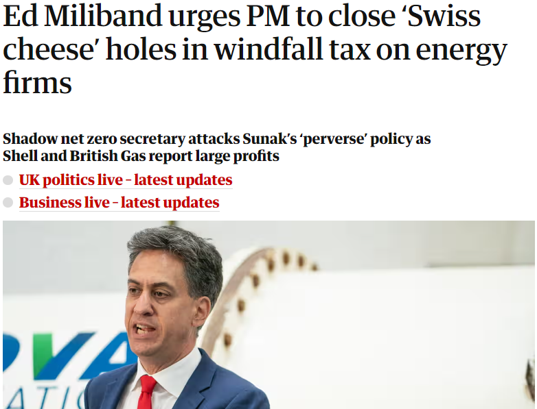 Miliband proposes increasing the 75% tax to 78% when in the North Sea:

-Harbour Energy has ruled out new exploration
-TotalEnergies is cutting investment by 1/4
-Apache is halting all drilling
-Shell says it may move to the US

Does he think this will increase tax revenue?
