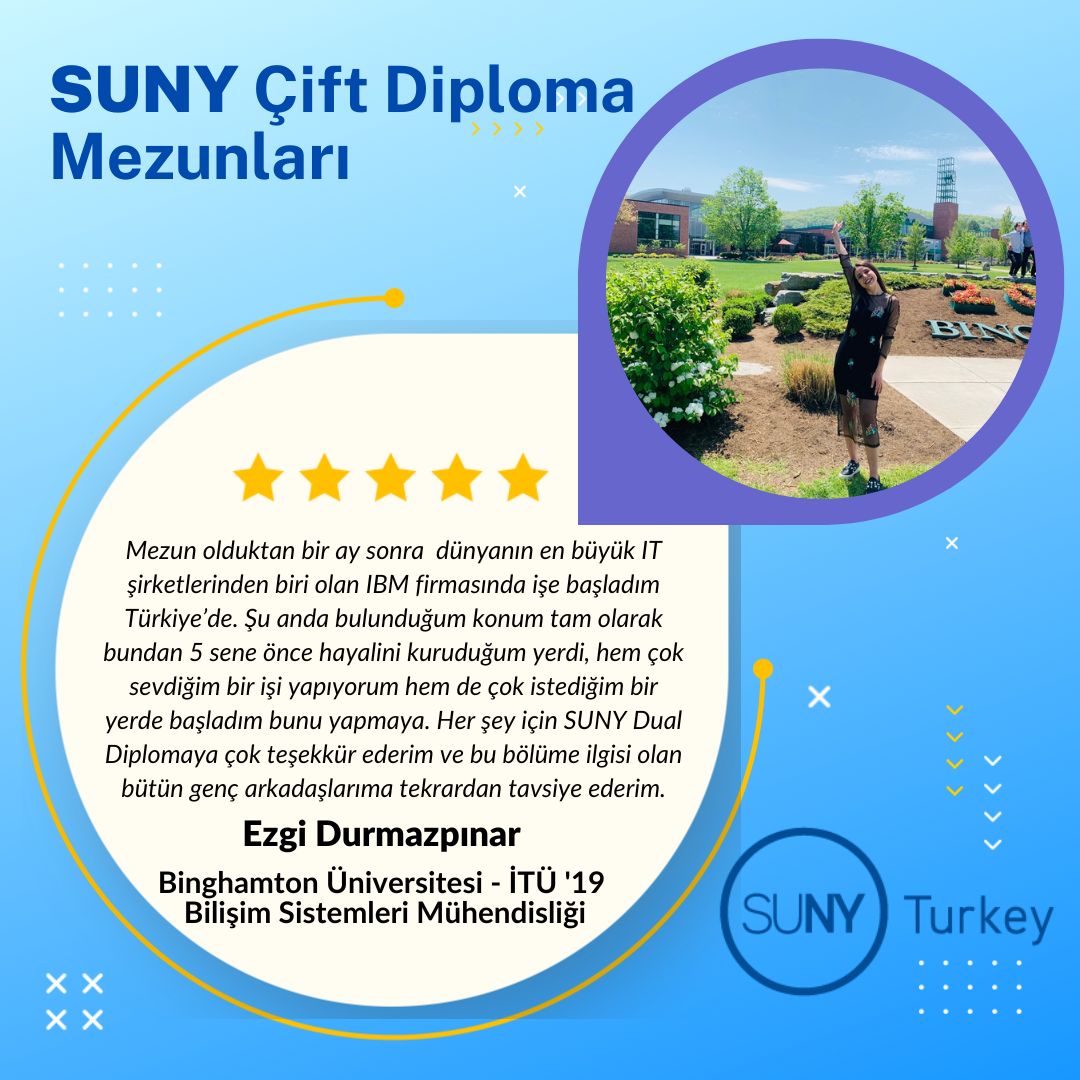SUNYinTurkey's tweet photo. Sen de Ezgi gibi hayallerini gerçekleştir! Detaylı bilgi: https://t.co/v37ZbhB2OF 
#sunyciftdiploma #sunydualdiploma #sunymezun #amerikadaeğitim #tercih2023 #yks2023 https://t.co/JBBof8pqkQ