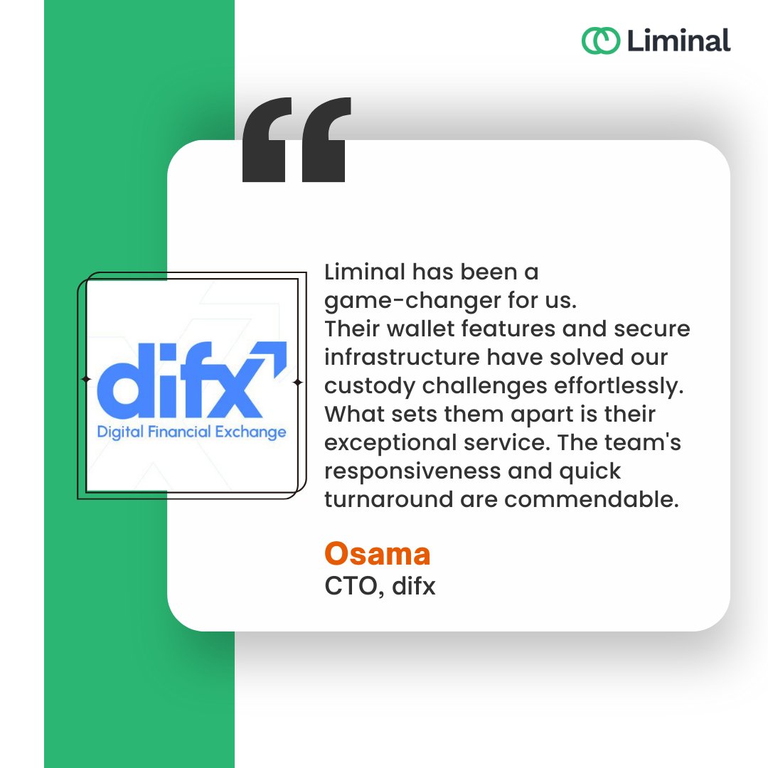 Thanks to <a href="/DIFX_io/">DIFX</a> for being a valued partner. 🤝🔐
#SecuredbyLiminal 
<a href="/BariOsama/">Osama Bari</a>