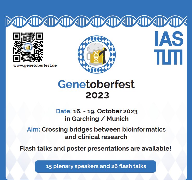 #ISMBECCB2023 ends today BUT there is still the @genetoberfest in Munich October 16-19 coming up. Submit an abstract before July 31st. Registration is free! Check out our great lineup of speakers genetoberfest.de Hope to see you there!