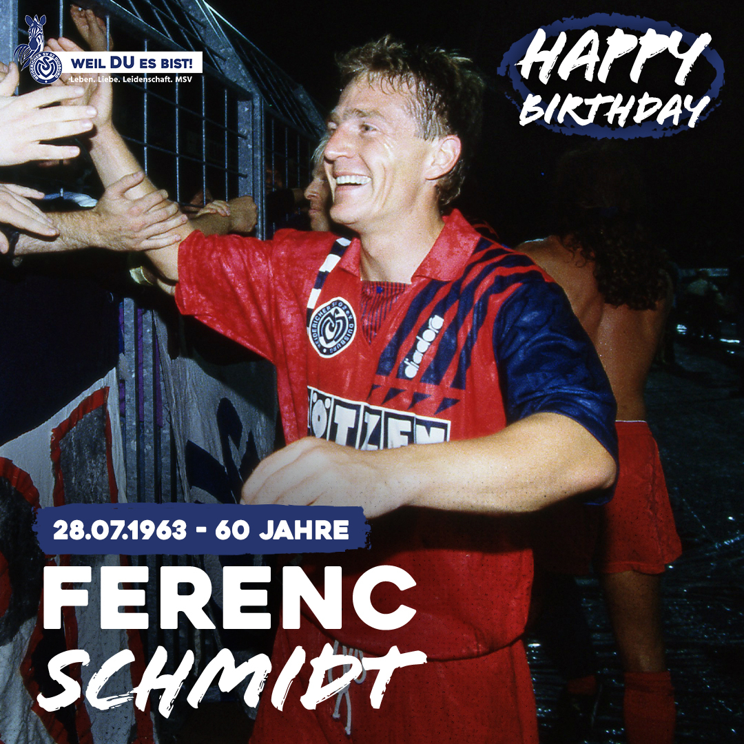 MSVDuisburg's tweet photo. Happy Birthday, Ferry! Unsere #MSV-Legende Ferenc #Schmidt feiert heute, am Freitag, 60. Geburtstag. Die #ZebraFamilie wünscht alles Gute, Glück und Gesundheit! 🥳💙

#WeilDUesBist https://t.co/FIOv7KjOOQ