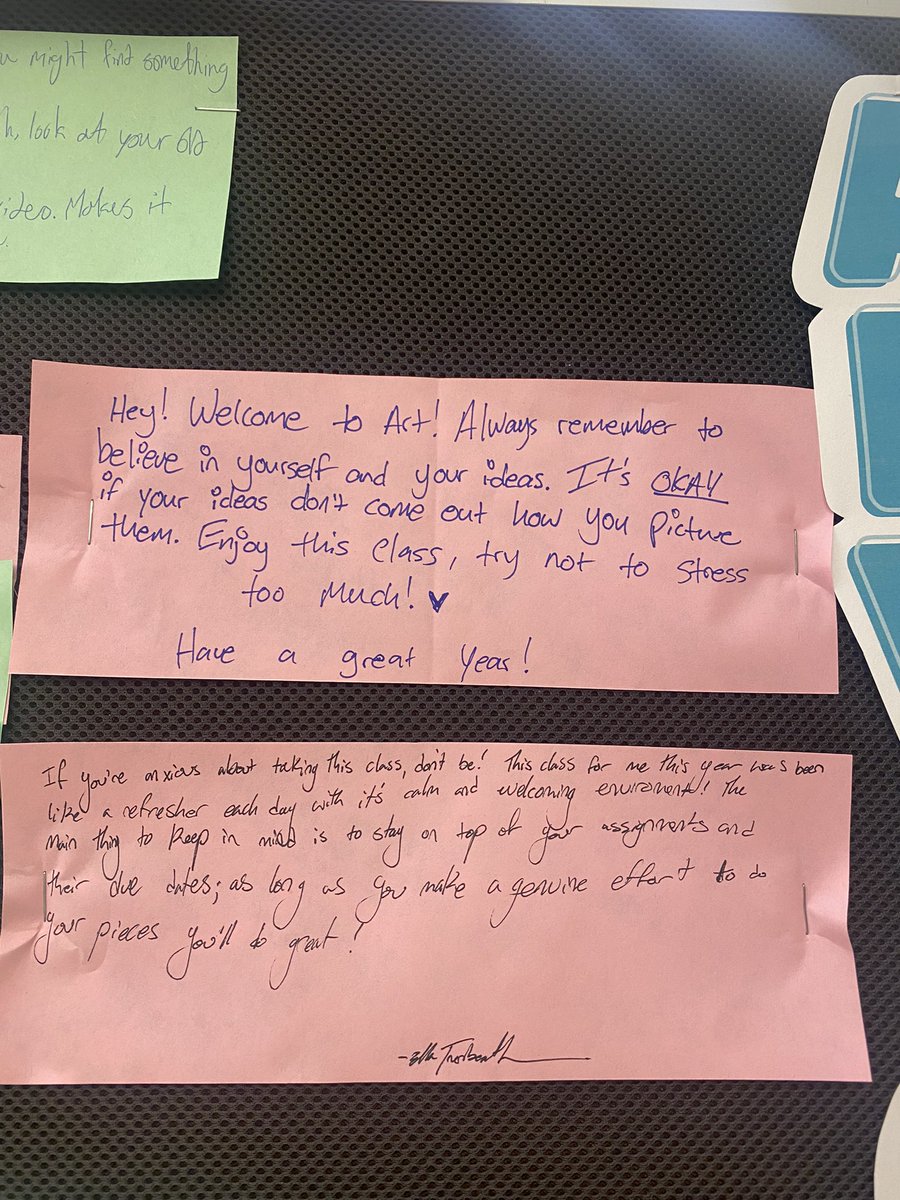 clifton_creates's tweet photo. Everyone is excited to meet the teacher, but sometimes it’s nice to have some advice from a fellow student! D&amp;P1 students from last year left some guidance for this years students! #ccsdfam https://t.co/1tFBFzj1p9